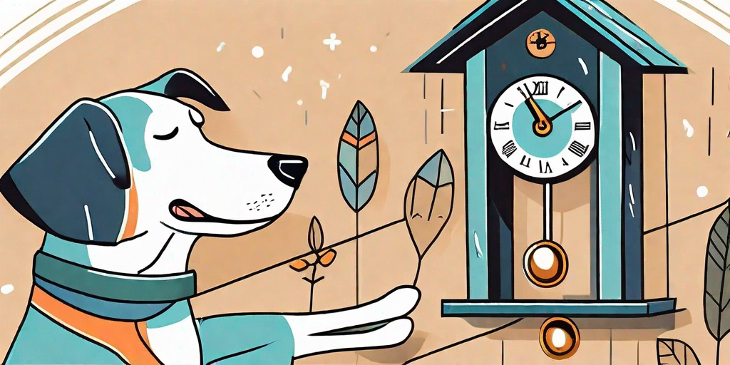 A happy dog playfully interacting with a cuckoo clock