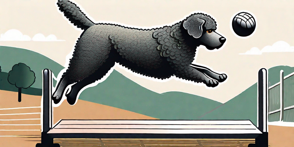A spanish water dog showcasing its distinctive curly coat and athletic build