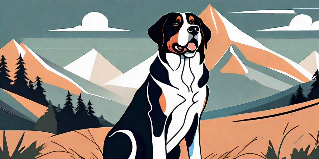 A majestic swiss mountain dog in a picturesque swiss mountain landscape