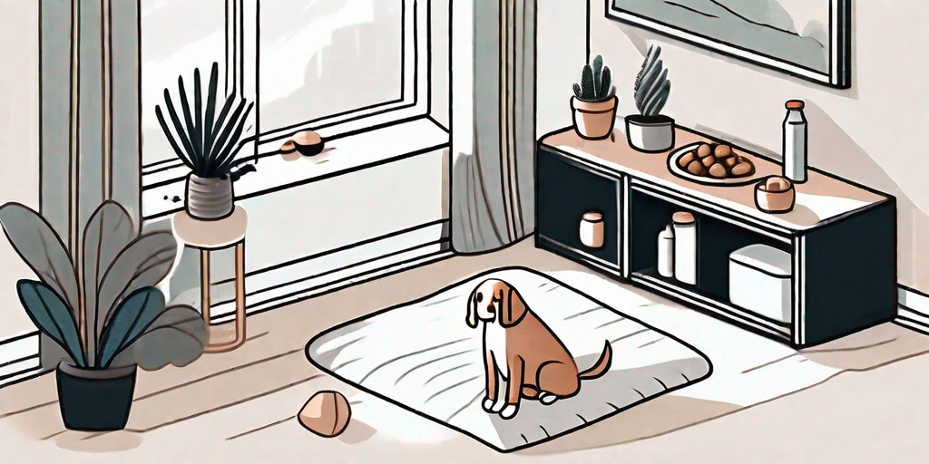 A comfortable and safe dog space with various toys
