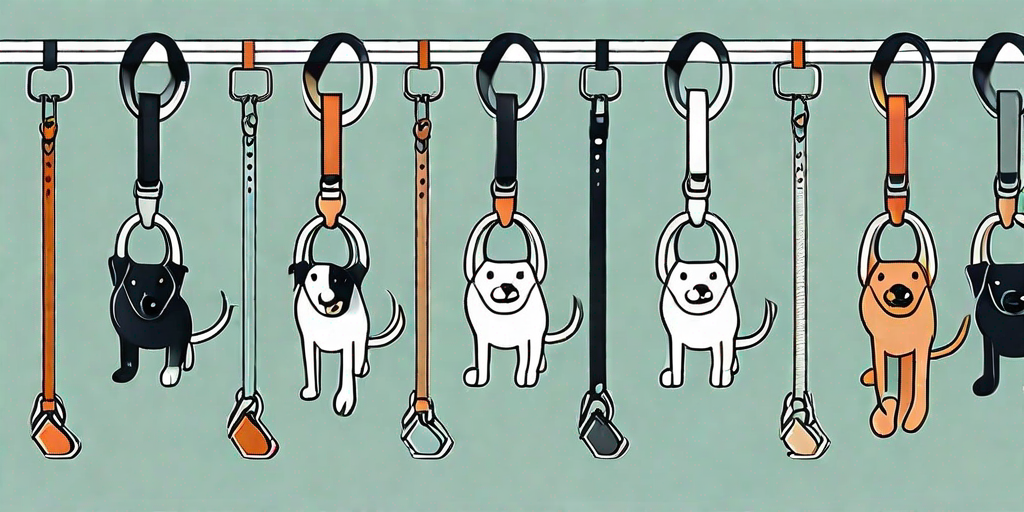 A variety of dog leashes hanging