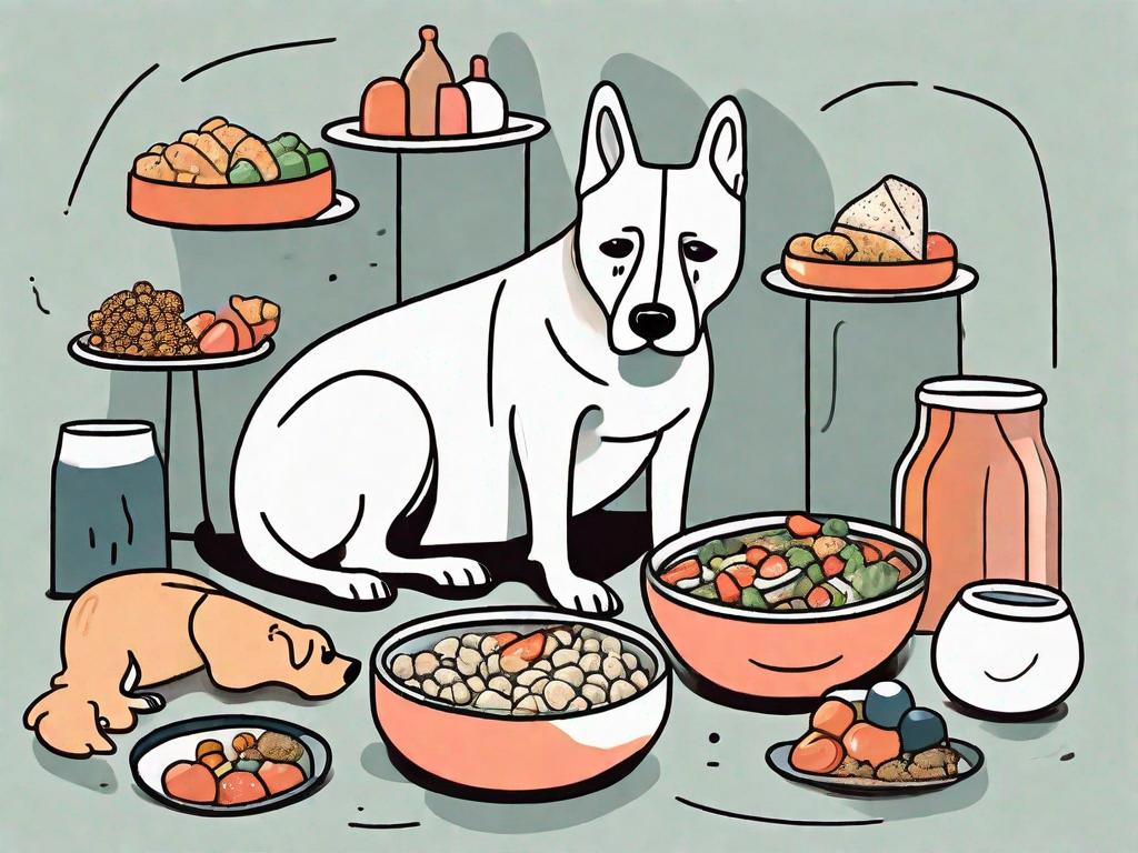 A worried dog sitting next to an untouched bowl of food