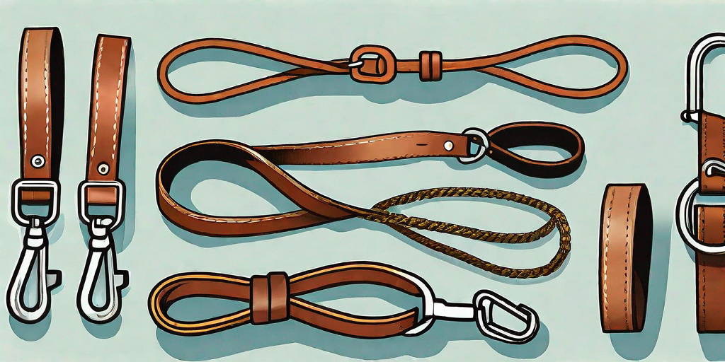 Various types of dog leashes made from different materials such as leather