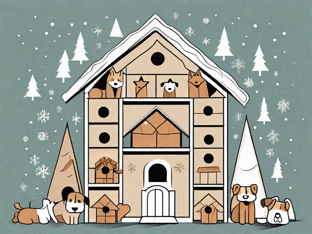 A diy advent calendar shaped like a dog house
