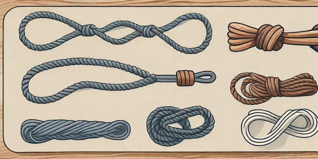 Various stages of a rope being transformed into a dog leash