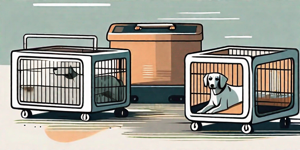 A variety of dog transport crates of different sizes and designs