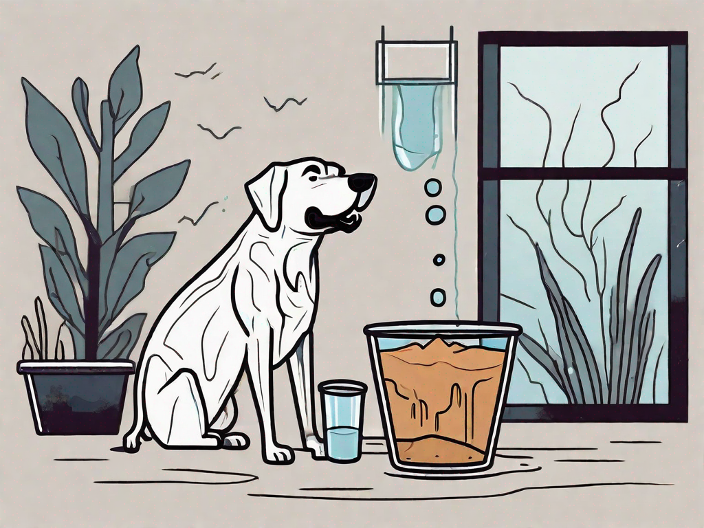 A dehydrated dog near a full water bowl