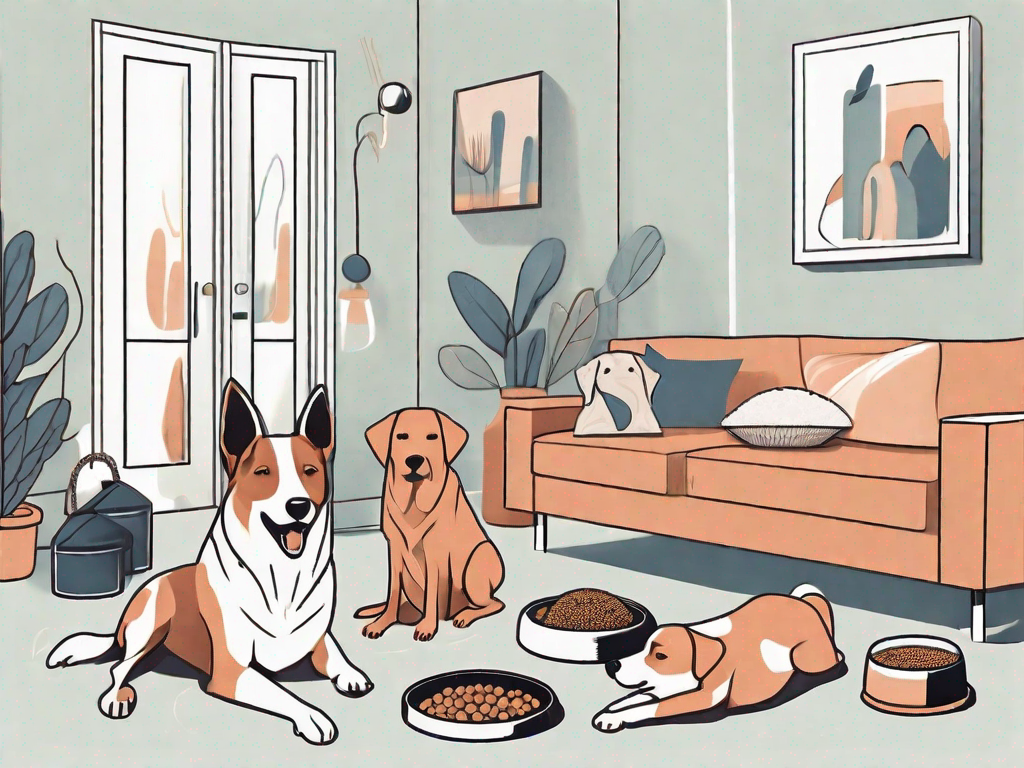 A variety of different dog breeds in a welcoming home environment