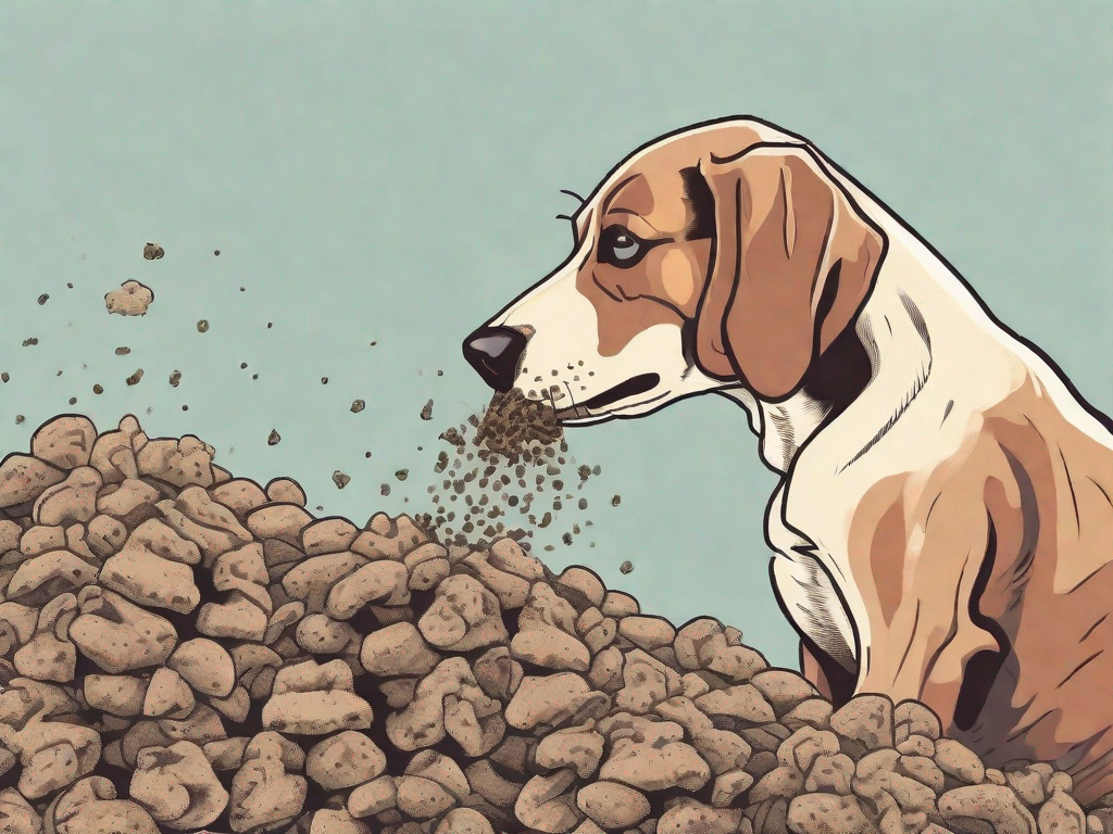 A dog curiously sniffing a pile of feces