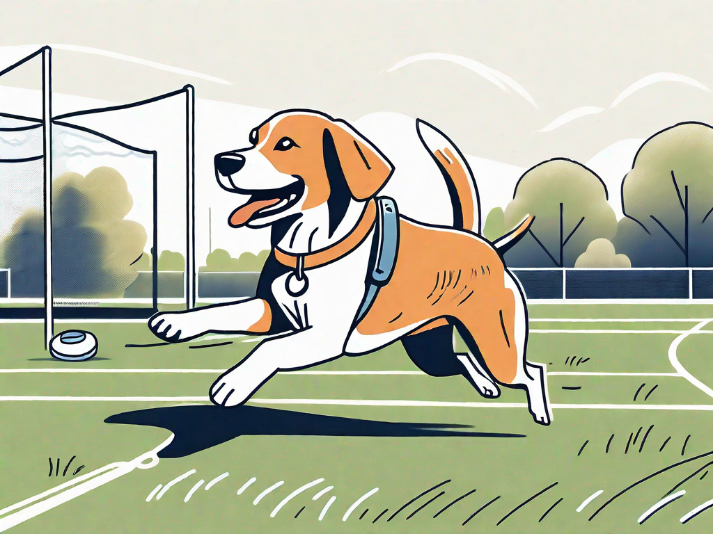 A healthy-looking dog happily running in a park
