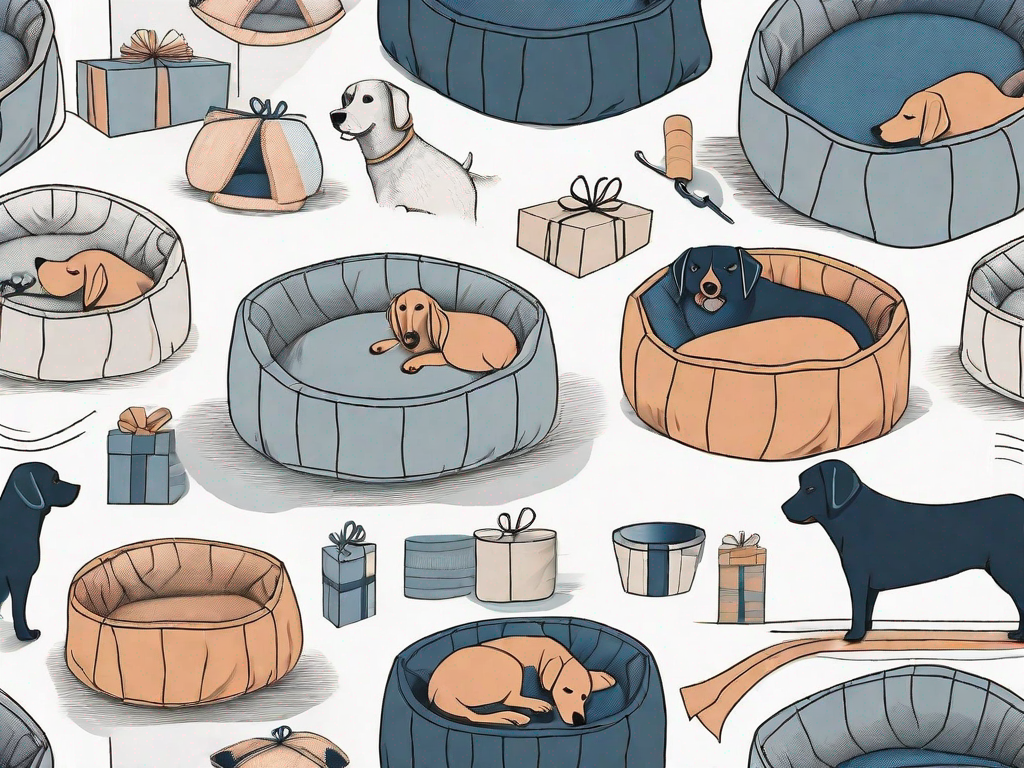 Various popular dog-related items such as a dog bed