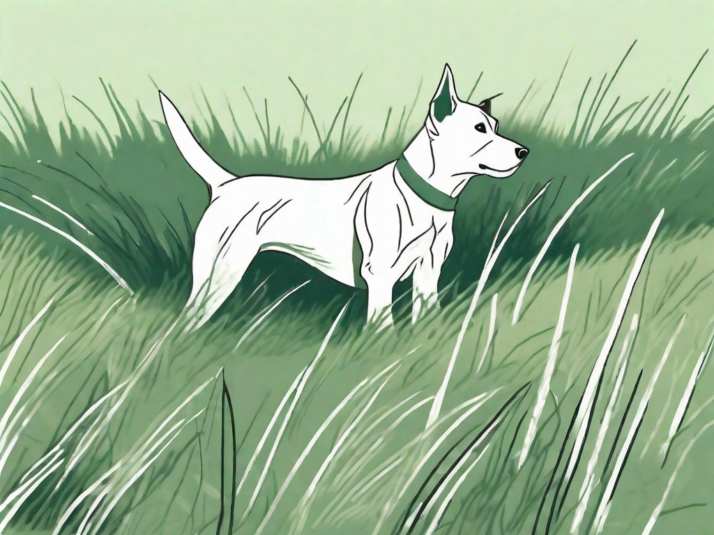 A dog in a grassy field