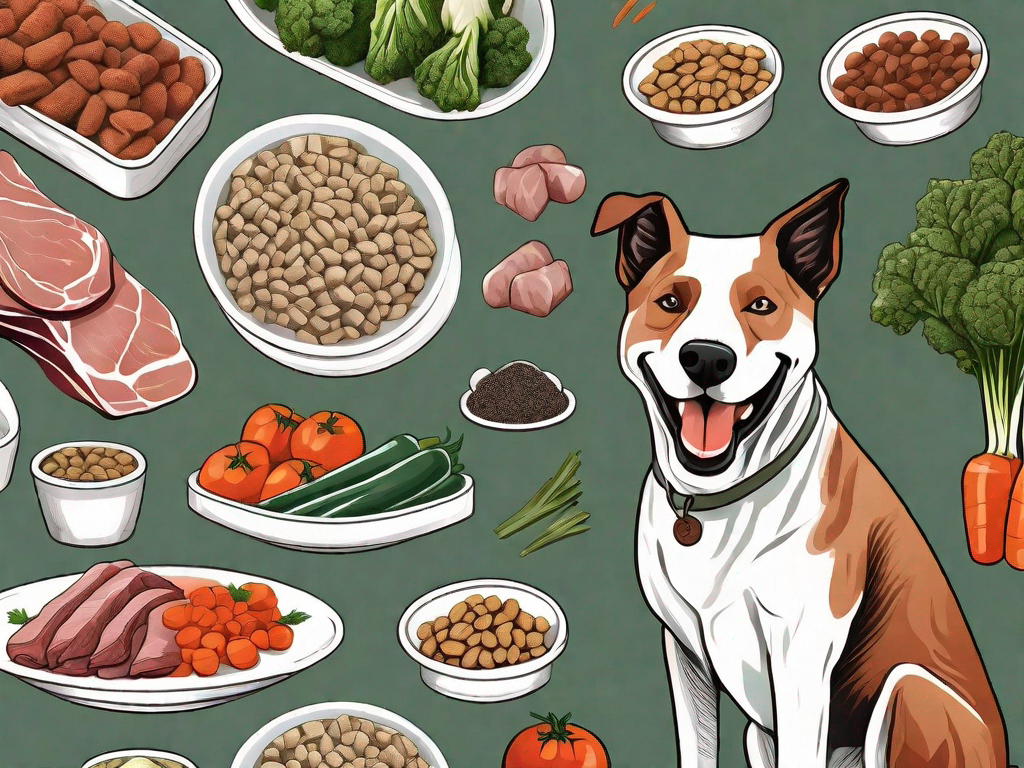 A variety of terra canis dog food products surrounded by healthy