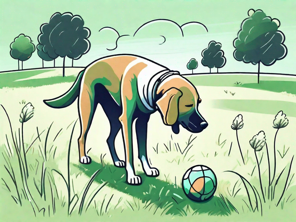 A dog enthusiastically sniffing out a hidden toy in a grassy park