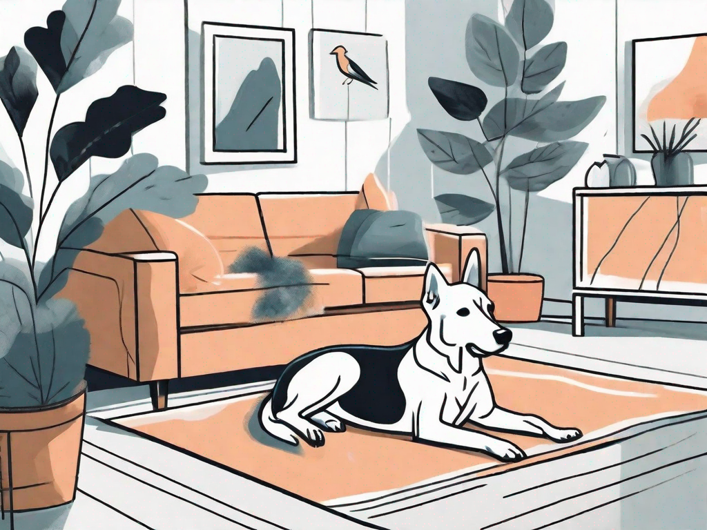 A dog and a bird cohabitating harmoniously in a living room