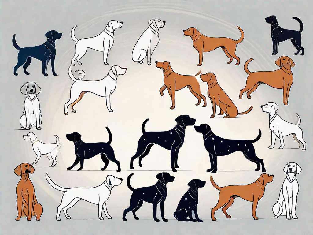 A variety of dog breeds in dynamic and graceful dancing poses