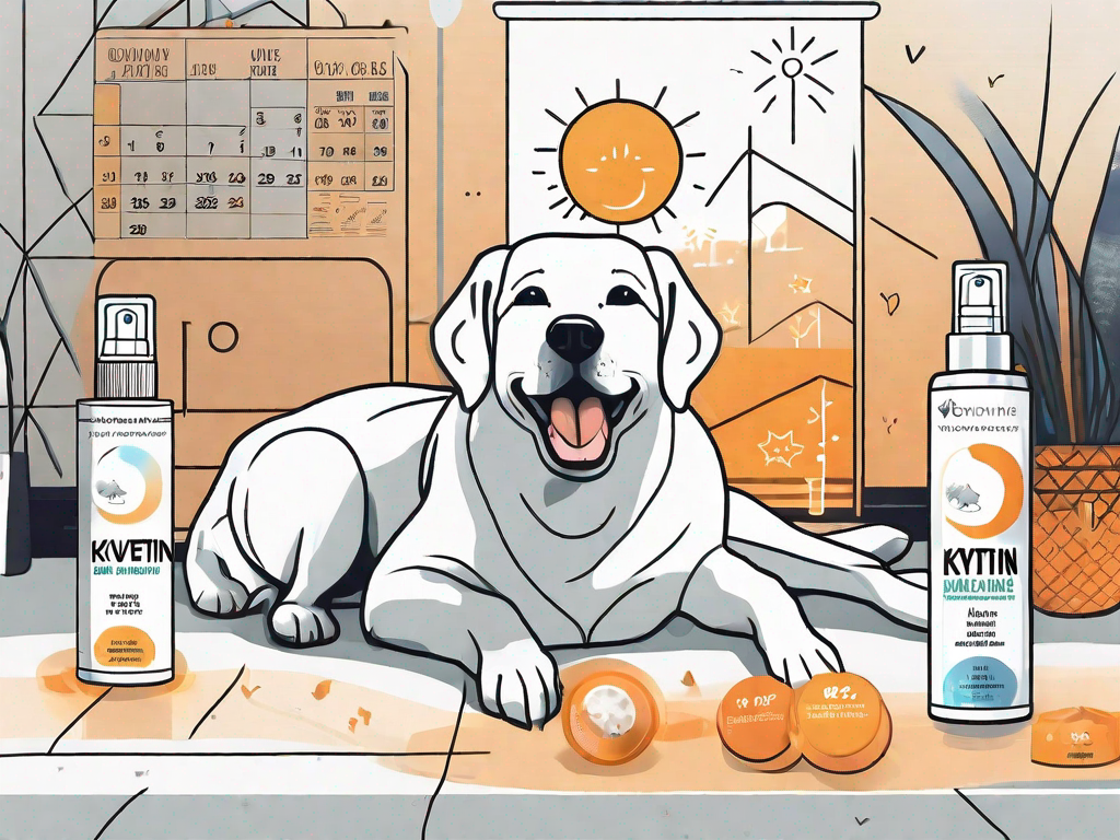 A pet (dog or cat) next to the kyvetin® spray & gel products
