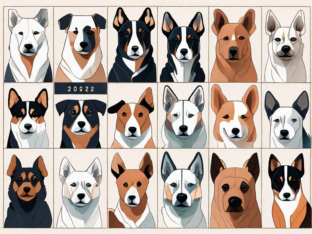A collection of diverse dog breeds standing attentively
