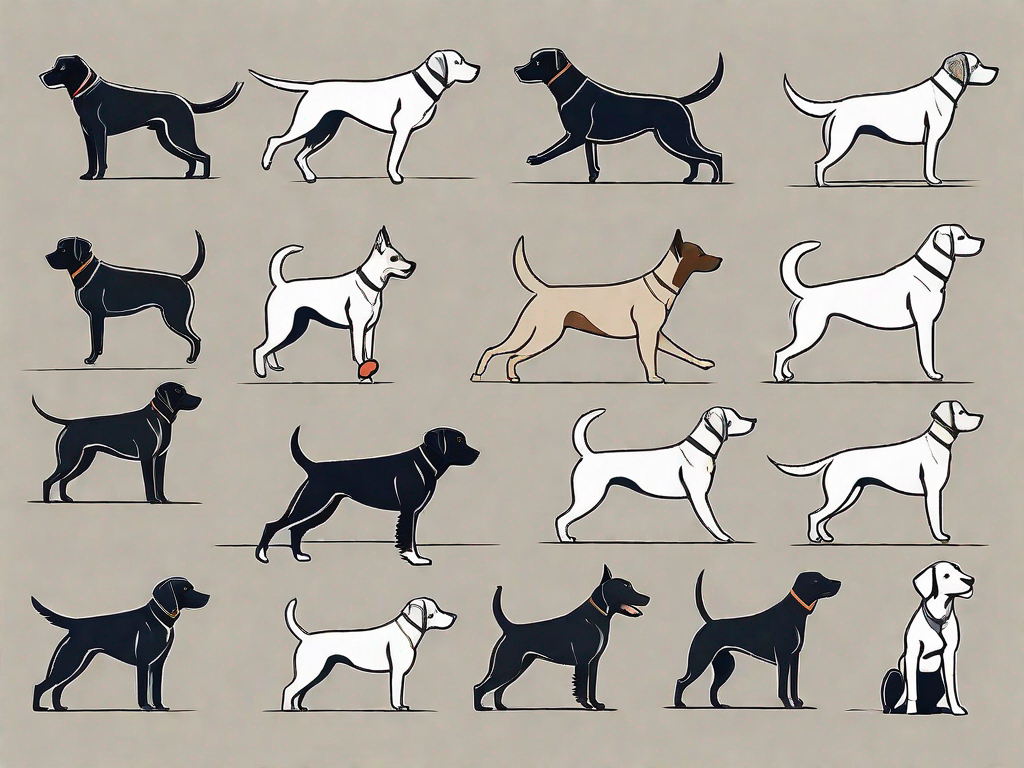 Various dog breeds engaged in different utility dog sports like tracking