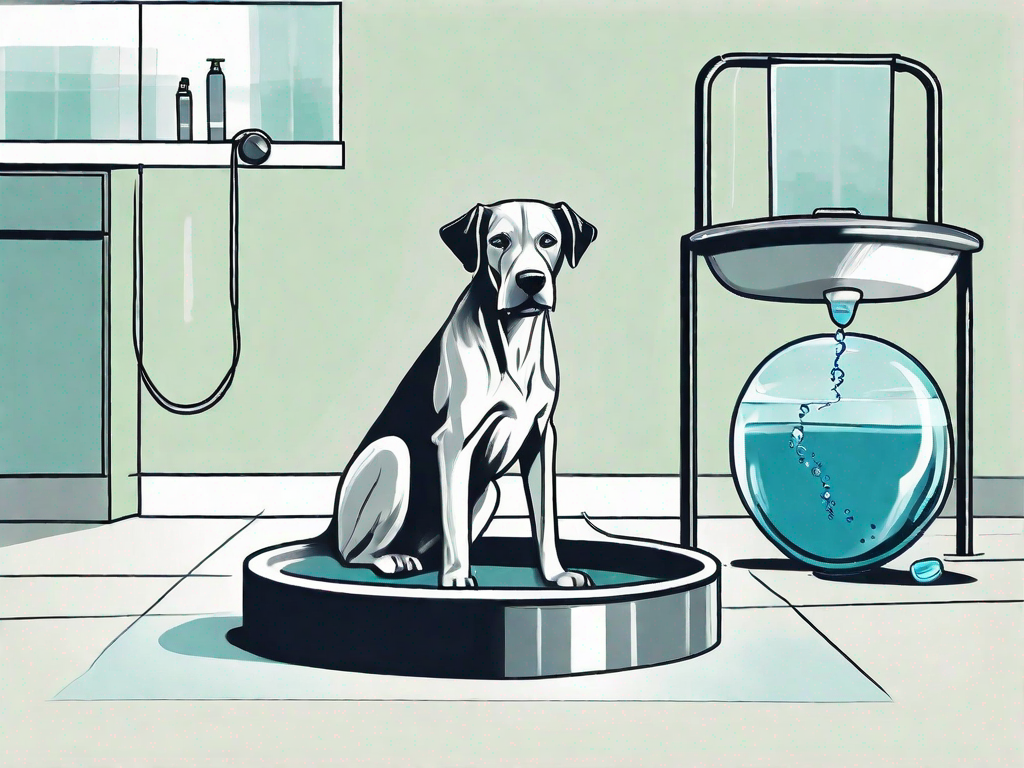 A dog in a vet examination room