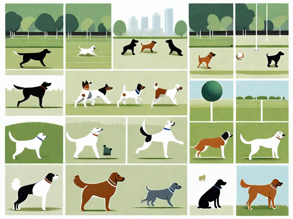 Various dog breeds engaging in different sports activities