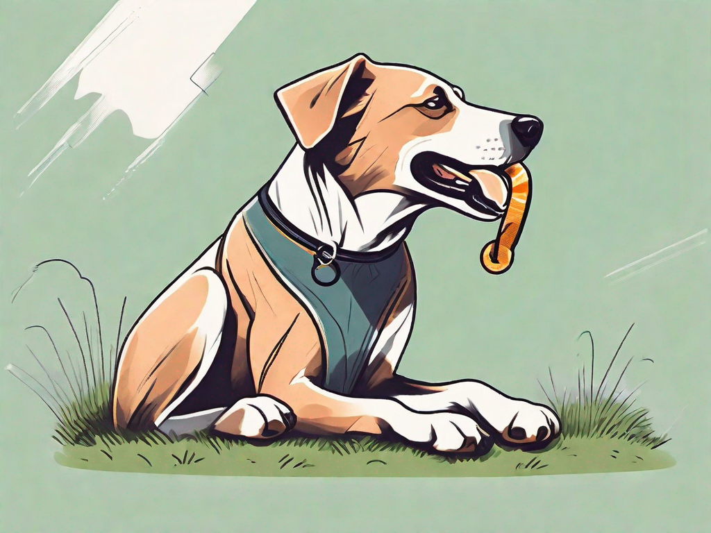 A playful dog sitting obediently on a grassy park