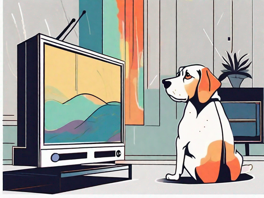 A dog intently watching a television screen