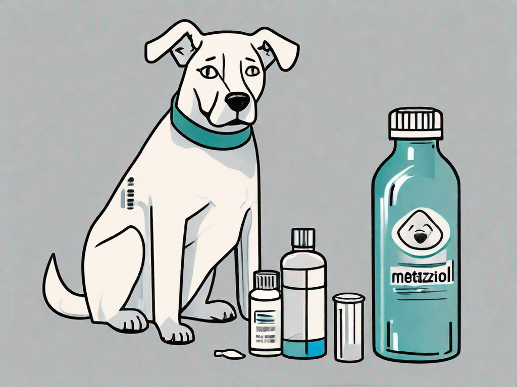 A dog next to a bottle of metamizol