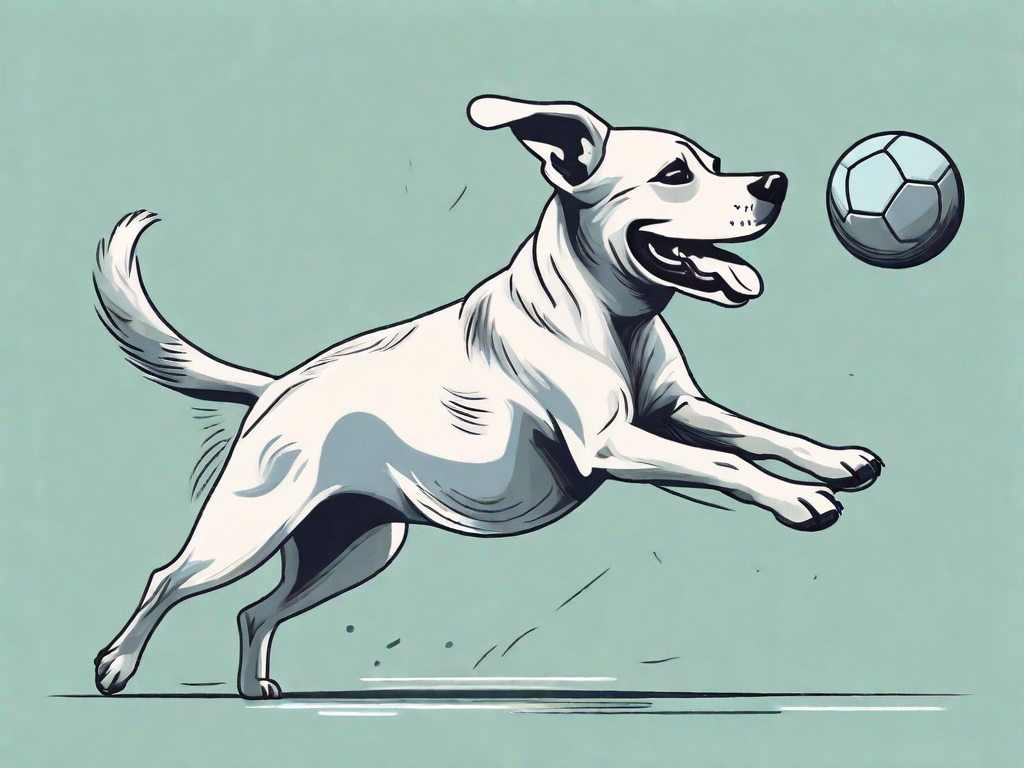 A pet dog happily playing with a ball