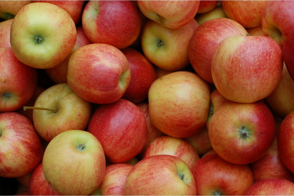 Viele Äpfel liegen nebeneinander.